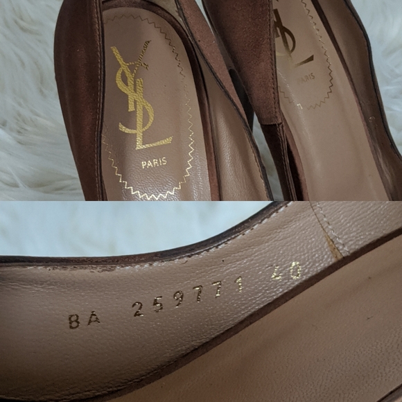 Brown Satin YSL Saint Laurent Peep Toe Heels Sz 40 - Picture 8 of 8